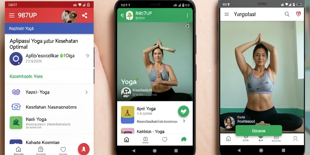 Antarmuka aplikasi 987UP dengan fitur latihan Yoga yang menarik.