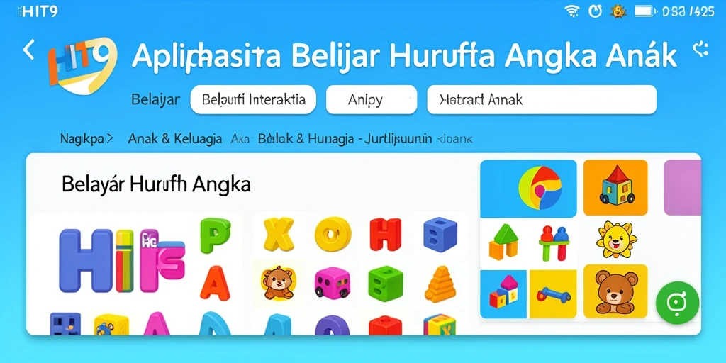 Screenshot aplikasi HIT9 yang menunjukkan antarmuka belajar huruf dan angka.